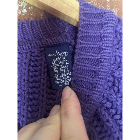 Vintage Knit Chunky Gap Crewneck Sweater Large Purple 100% Cotton Classic Cozy - Picture 4 of 5